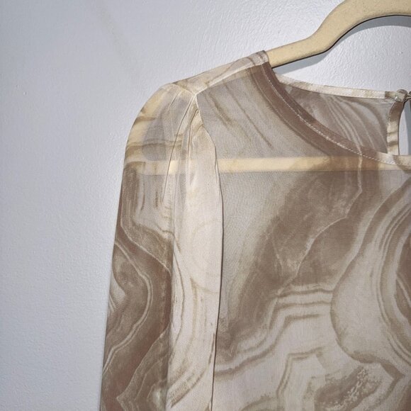 Worthington Beige Marble Print Sheer Long Sleeve Blouse Womens L Tall - Picture 3 of 7